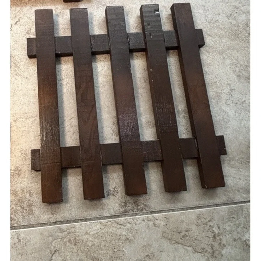 Vintage Handmade Wood Trivets Set of 3 Slatted Hot Pads Rustic Tongue Groove